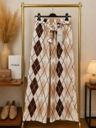 Spodnie długie szwedy szerokie romby włoskie brązowe