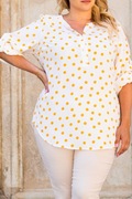 KARKO Bluzka Biała w pomaranczowe kropki 42/44