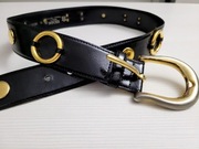 Escada pasek vintage skóra plus złote ozdoby koła nity 