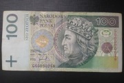 Banknot 100 złotych GG0000258 unikalny numer