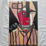 Obraz portret z ptakiem akryl na płótnie, od artysty