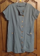 Sukienka z lnem, szałwiowa zieleń 