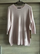 Sweter damski pudrowy róż s/m ażurowy krótki rękaw Francja modal 