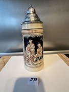 Stary ceramiczny niemiecki kufel do piwa kolekcjonerski z cynową pokrywką