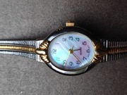 biżuteryjny damski zegarek srebrna złota bransoletka vintage masa perłowa