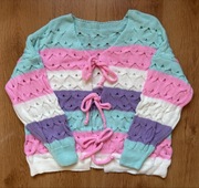 Nowy sweter w pastelowe pasy ażurowy