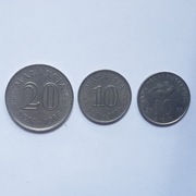 Monety, Malezja 20 senów 1988, 10 senów 1979, 10 senów 2007