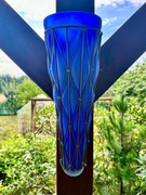 Unikatowy Kinkiet Vintage Kobaltowe Szkło styl Satinato w Oplocie