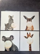 Nowe obrazki do pokoju dziecięcego 4szt. Zwierzątka z gumą balonową