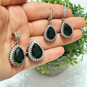 Biżuteria srebrny komplet sułtanki Hurrem ze szmaragdami