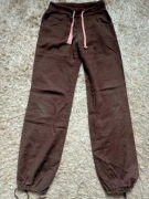 Brązowe spodnie ze ściągaczami loose fit baggy aladynki