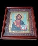 Piękna Ikona prawosławna w kiocie Jezus Chrystus Pantokrator Wsiederżytiel 