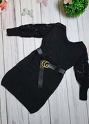 Sweter kowa sukienka z koronkowym mi rękawami + pasek 152/158