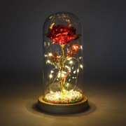 wieczna RÓŻA LED czerwono złota na czarnym podstawku i listkami 21 x 11