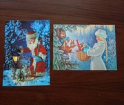 2 Kartki świąteczne ZSRR vintage Mikołaj i Snegurochka 80s