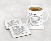 Kubek z dwustronnym nadrukiem i korkową podkładką. Prezent na Dzień Matki.