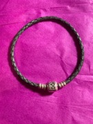 PANDORA bransoletka skórzana szara pleciona 18 cm oryginalna
