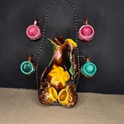 Francuska majolika Vallauris zestaw do likieru karafka, kieliszki i stojak