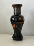 Dekoracyjny wazon drewniany 30 cm orientalny vintage czarny