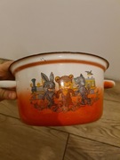 Stary garnek prl emaliowany zdobiony