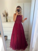 Czerwona burgundowa zdobiona suknia xs s nowa