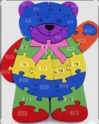 Drewniane puzzle Niedźwiedź  litery cyfry 3D układanka zabawka kolorowe