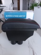 Podłokietnik samochodowy UNIWERSALNY | 3x USB | Przeszycia RED | JAK NOWY