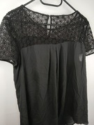 Czarna elegancka bluzka z koronką zwiewna krótki rękaw F&F 44