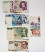 Włochy 1000-50000 lirów 1985-1992 Zestaw 5 sztuk 