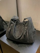 Duża ciemnoszara/grafitowa torebka na ramię - Maillard Retro - Mieści A4!