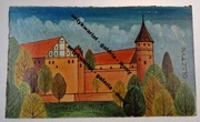 Olsztyn zamek obraz olejny na płycie 28x16,5 cm, mal. Oleksin 1992 r.