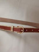 Brązowo-złoty wąski pasek damski dł.80cm