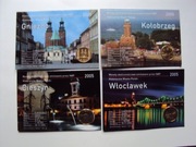 Zestaw 4 blistrów z monetami 2zł Hist. Miasta z 2005r jak na foto