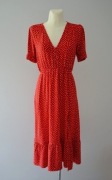 Zara długa czerwona sukienka z rozcięciem kropki retro polka dot 34 XS