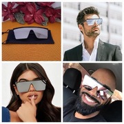 OKULARY PRZECIWSŁONECZNE KWADRATOWE CZARNO-GRAFTOWE LUSTRZANE UNISEX UV400 