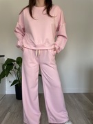 Komplet dresowy dresy luźne oversize bluza wiosenny wiosna pudrowy róż 