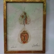 BUDDA obraz malowany na liściu LAOS unikat