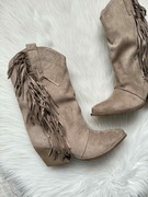 Beżowe kowbojki eko zamsz frędzle 39