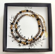 Choker z naturalnych kamieni kwarcu dymnego i czarnego turmalinu 