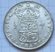 #2929 Szwecja 2 korony 1963 srebro piękna 