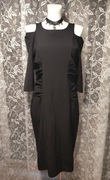 Czarna sukienka midi wycięte ramiona marszczona Snap corpo goth oldmoney