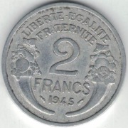 Francja Republika 2 franki francs 1945 nr 1