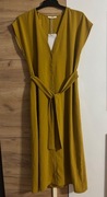 Damska sukienka musztardowa rozpinana po całej długości ZARA 