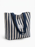 Pojemna torba Shopper Bag w paski marynarskie płótno A4 na plażę na codzień