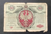 Stary banknot Polska 50 Marek polskich 1916 rok jenarał 