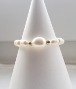 Pierścionek elastyczny Perła naturalna i Hematyt rękodzieło 