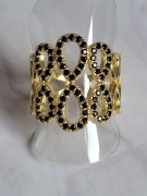 pierścionek złoty regulowany 18mm czarne cyrkonie elegancki