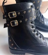 Czarne botki trzewiki glany z naturalnej skóry 37 motocyklowe