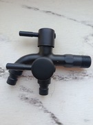 Kran ogrodowy 2-drogowy z rozdzielaczem, czarny metalowy, szybkozłączki