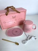 Kubek ceramiczny z elektrycznym podgrzewaczem i akcesoriami RÓŻOWY